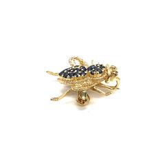 Sapphire Gold-Diamond-Stone Brooch 2 Diamonds .02 Carat T.W. 14K Yellow Gold